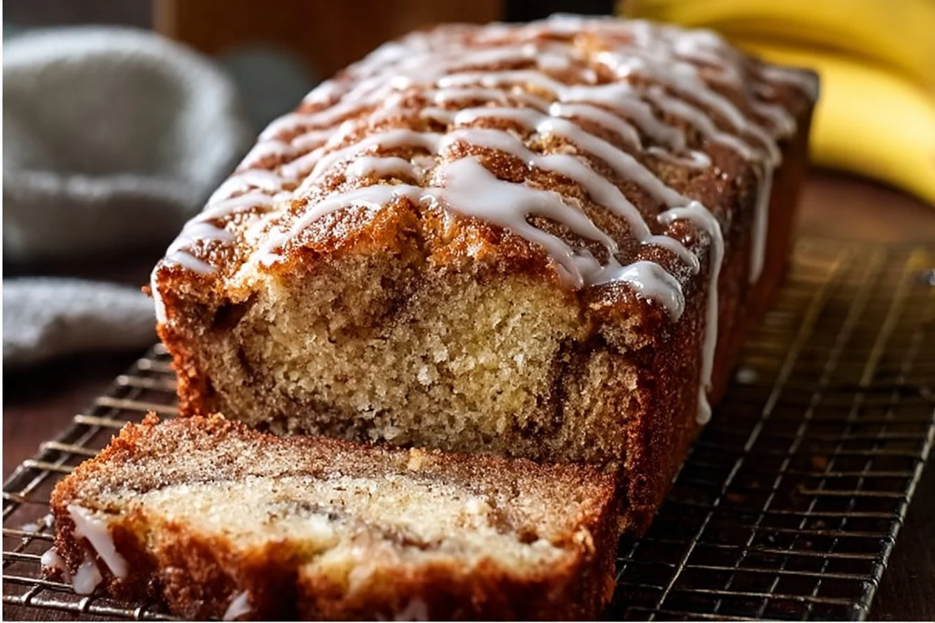 Cinnamon swirl banana bread with a golden crust and rich, swirled cinnamon filling