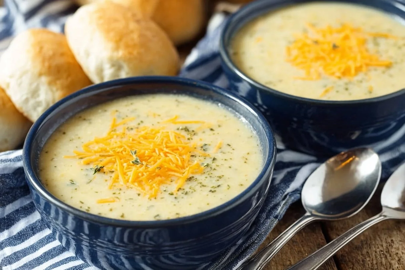 Creamy Zucchini Soup in a bowl topped with fresh herbs.