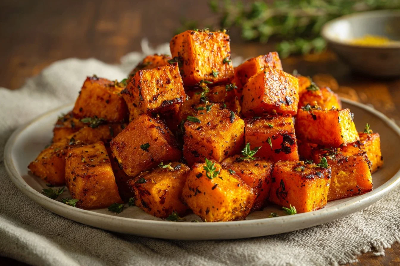 Crispy air fryer sweet potatoes ready to be served