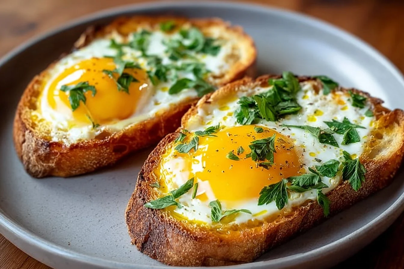 Delicious Egg and Cheese Toasts ready to enjoy for breakfast.