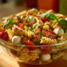 Delicious Grilled Chicken Caprese Pasta Salad with fresh ingredients