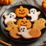 Vegan Halloween pumpkin spice cookies decorated for a festive celebration