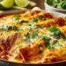 High protein creamy chilli chicken enchiladas served on a plate