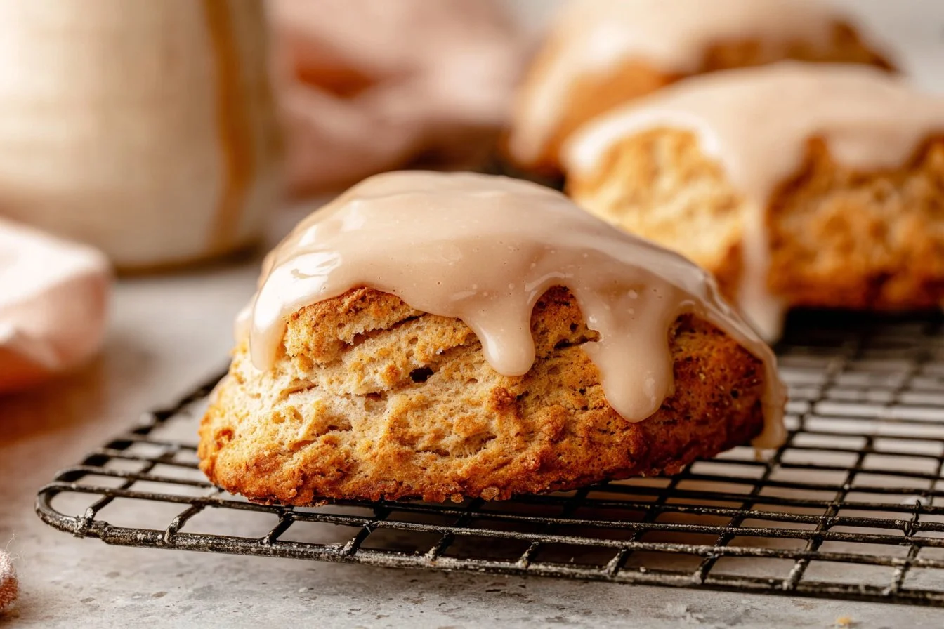 Delicious homemade chai scones topped with maple chai glaze