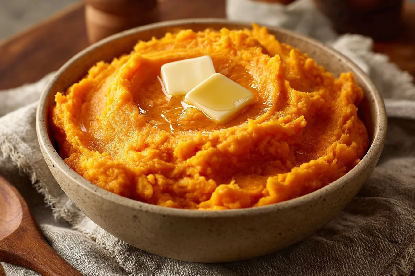 Creamy Honey Butter Mashed Sweet Potatoes served in a bowl