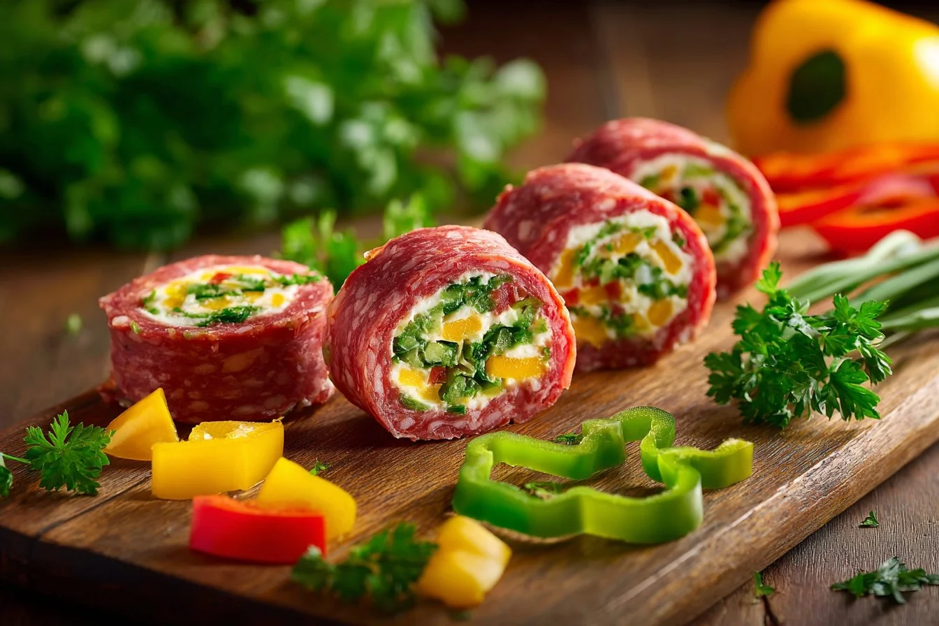 Delicious Keto Salami Roll-Ups for healthy snacking on a low-carb diet.