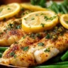 Lemon Garlic Tilapia served with vibrant green beans on a plate