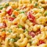 Delicious macaroni salad with vegetables in a bowl