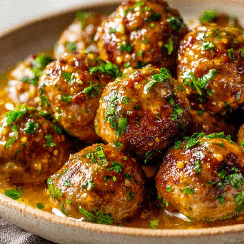 Delicious Keto Garlic Butter Meatballs served on a plate