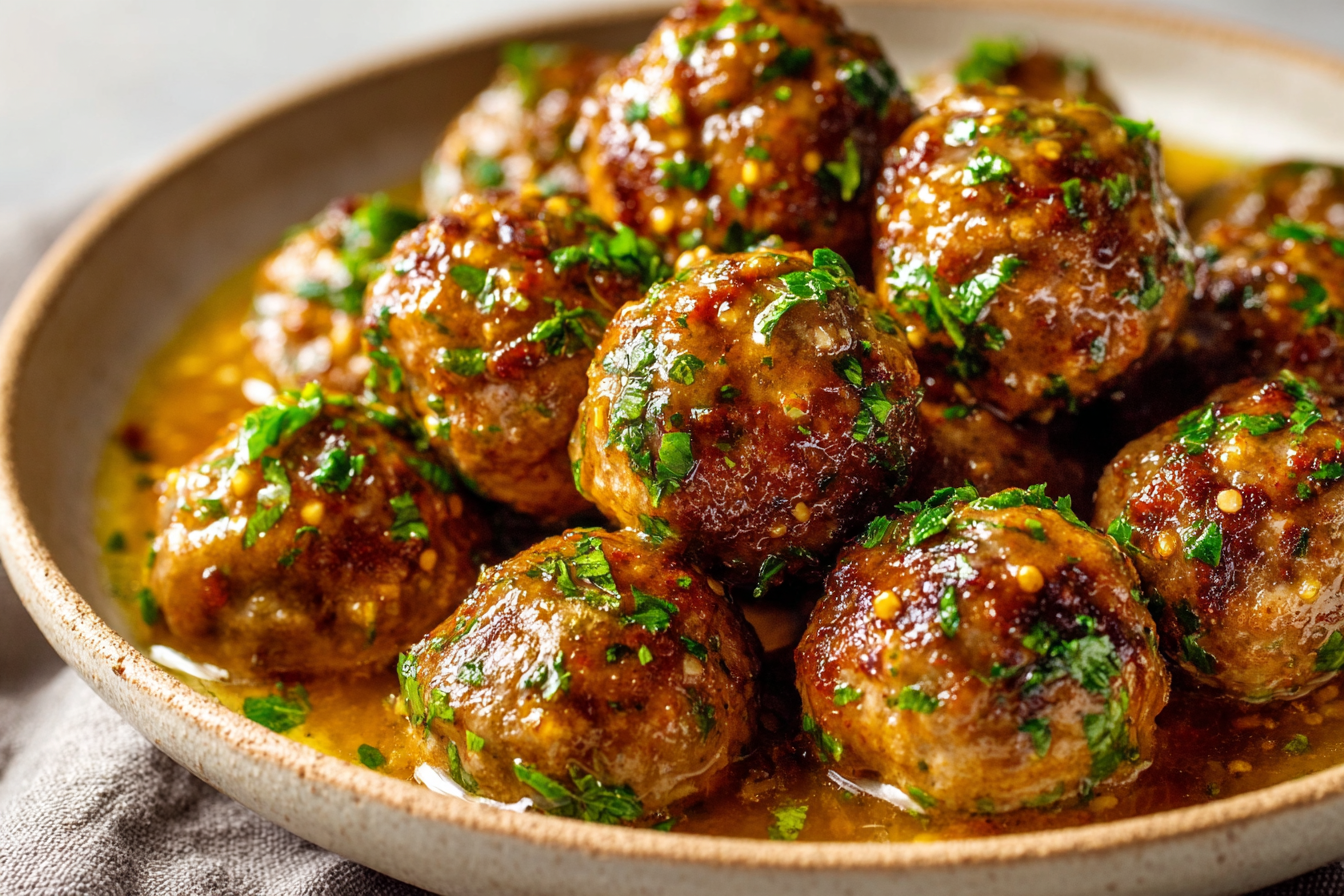 Delicious Keto Garlic Butter Meatballs served on a plate