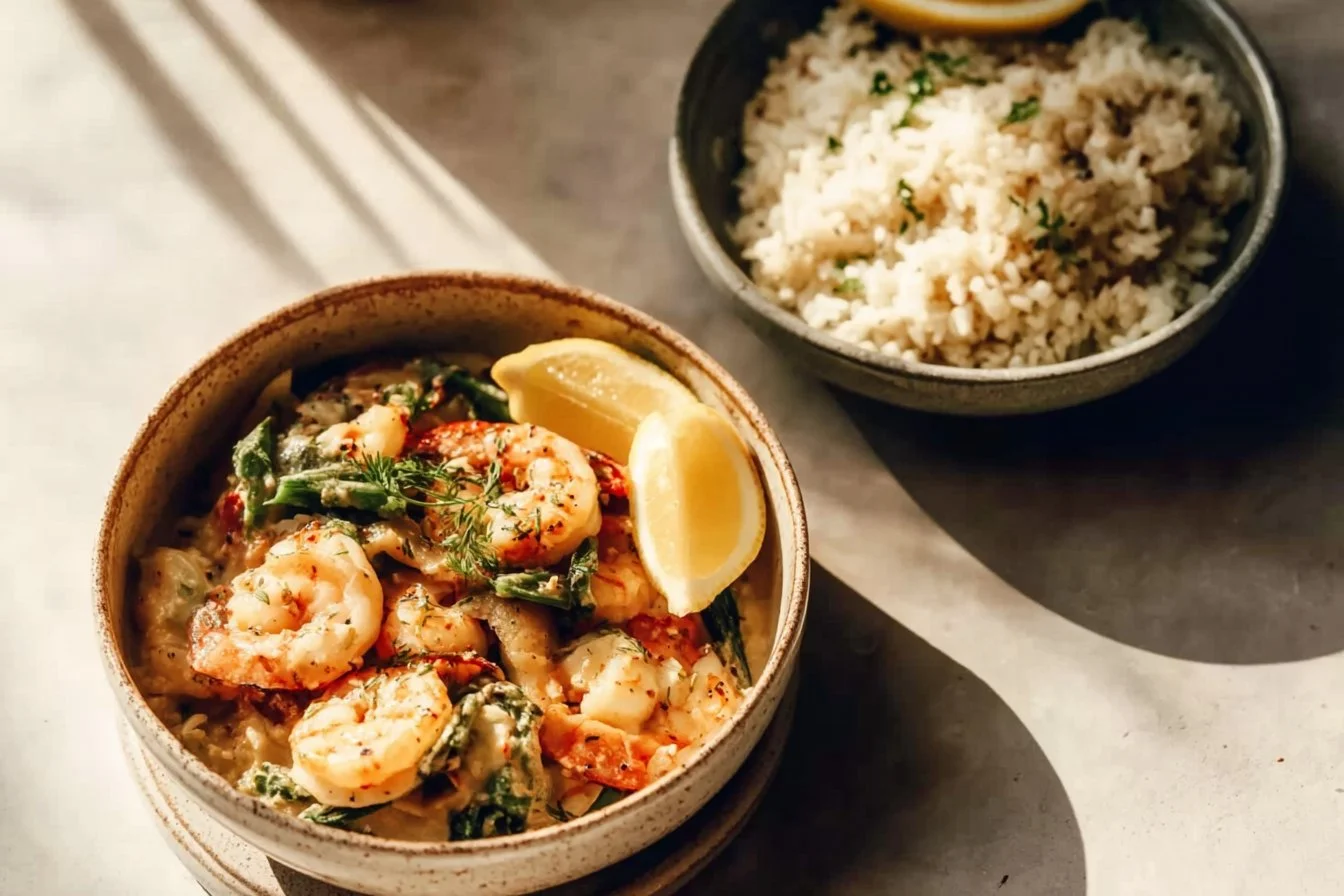 Delicious one pan creamy garlic shrimp with herbs and spices