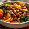 Delicious roasted chickpeas and veggie bowl, healthy meal option.