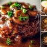 Delicious Salisbury Steak served with gravy and mashed potatoes