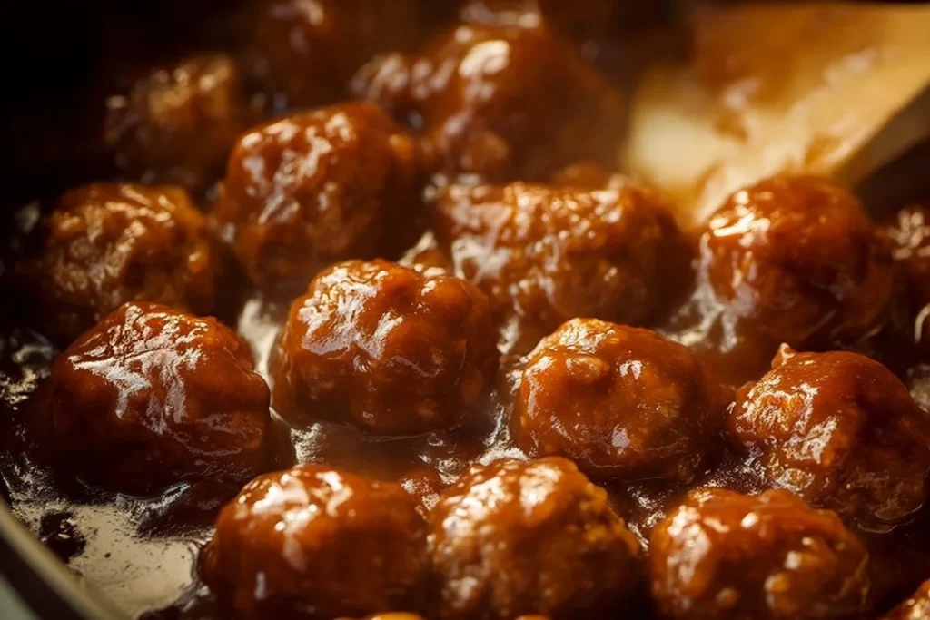 Slow Cooker Salisbury Steak Meatballs served on a plate with gravy and sides