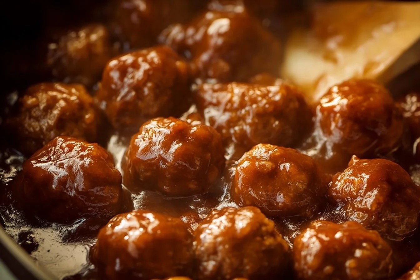 Slow Cooker Salisbury Steak Meatballs served on a plate with gravy and sides