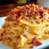 Spicy Southern Cheesy Chicken Spaghetti Casserole served in a dish