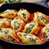 Plate of spinach and ricotta stuffed shells ready to serve
