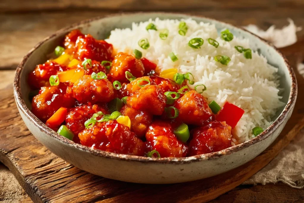 Delicious sweet and sour chicken recipe with vibrant vegetables and sauce