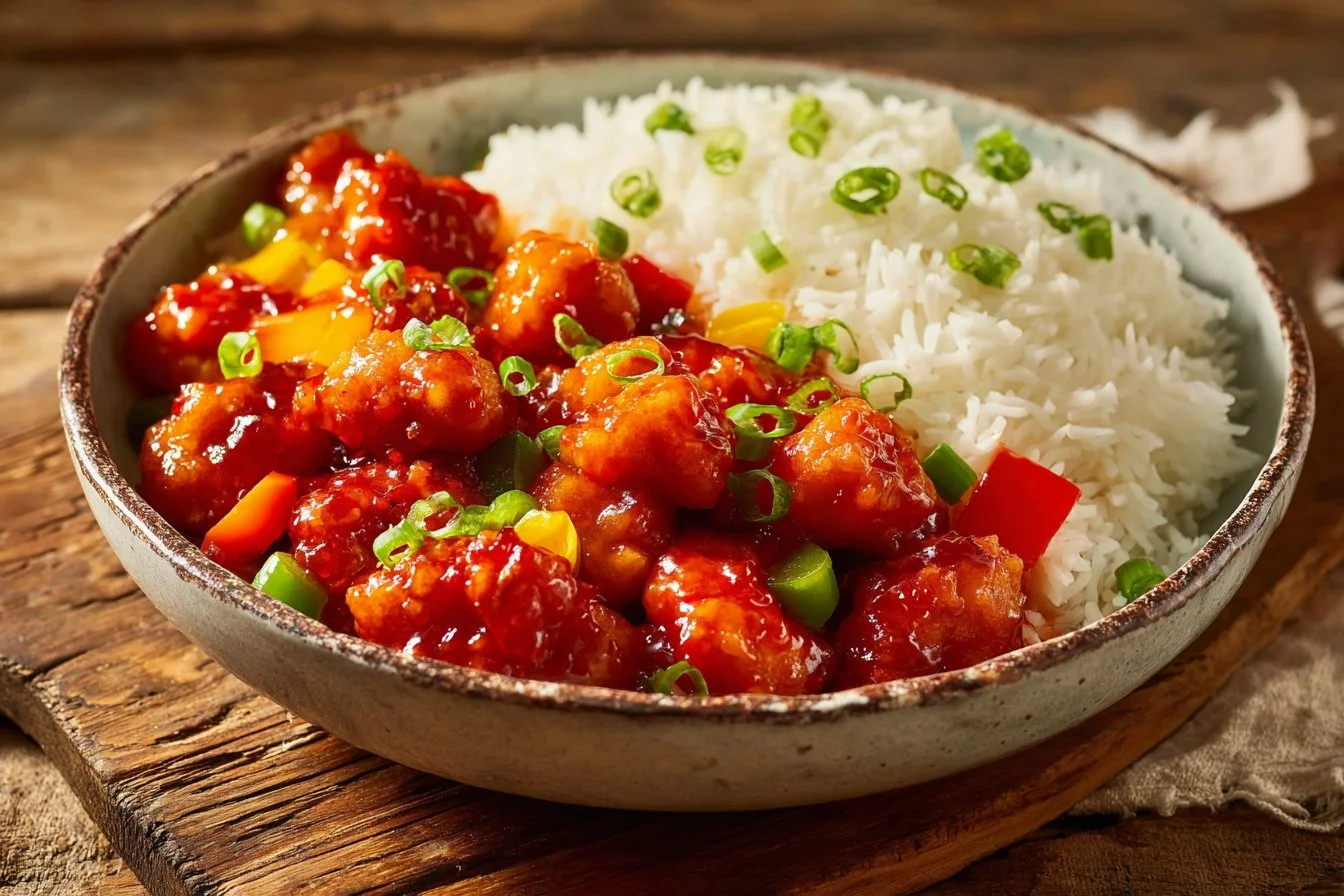 Delicious sweet and sour chicken recipe with vibrant vegetables and sauce