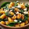 Creamy gnocchi dish with spinach and feta served in a bowl