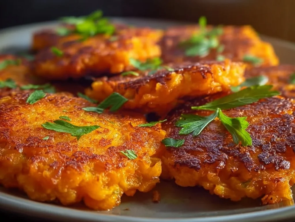 Healthy Sweet Potato Hash Browns served on a plate with herbs and spices